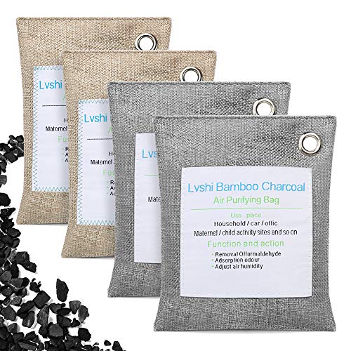 Bestnify Air Purifying Bags, 4-Pack Charcoal Filters Odor Absorber for Home and Car (Pet Friendly) Charcoal Air Purifying Bags (4 x 200g), Activated Bamboo Charcoal Bags