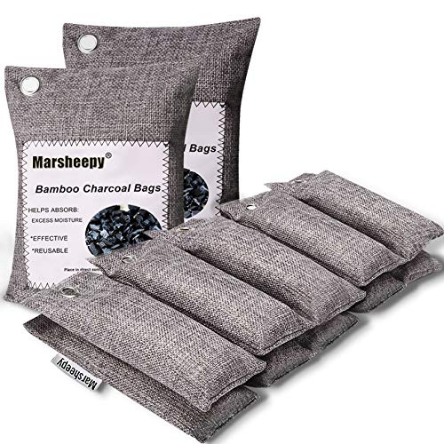 Marsheepy 12 Pack Bamboo Charcoal Shoe Deodorizer Bags, Activated Charcoal Odor Absorber, Bamboo Charcoal Air Purifying Bags, Odor Eliminator for Shoes, Pets, Car, Closet (200g X 2 and 75g x 10)