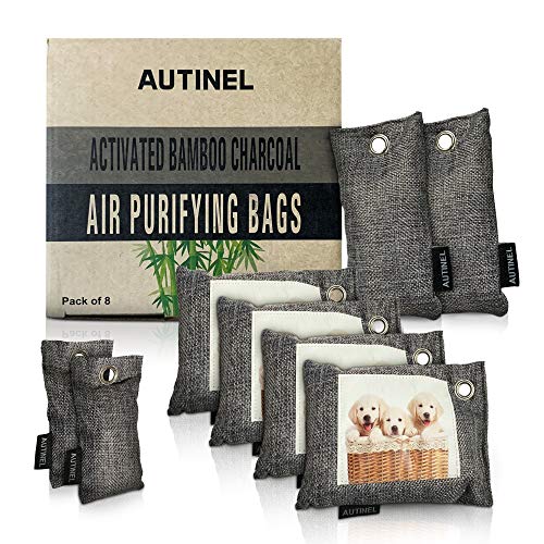 Autinel 8 Pack - Bamboo Charcoal Air Purifying Bags (4 X 200g, 2 X 100g, 2 X 50g) Natural Air Fresheners & Odor Eliminators for Home, Pets, Car, Closet, Shoes