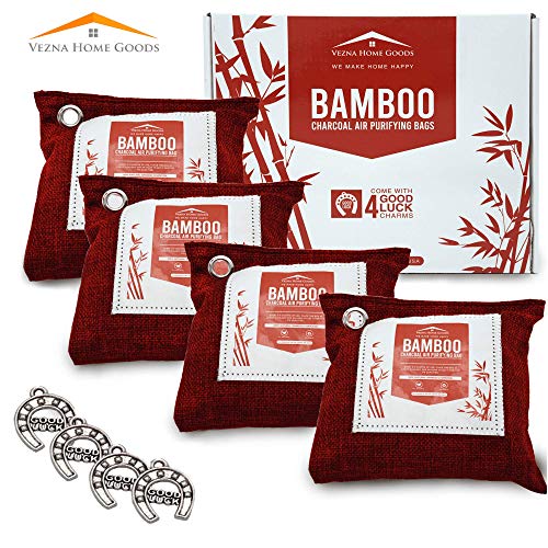 Activated Bamboo Charcoal Natural Home Odor Absorber Air Purifying Bags 4-Pack 2x200g, 2x150g