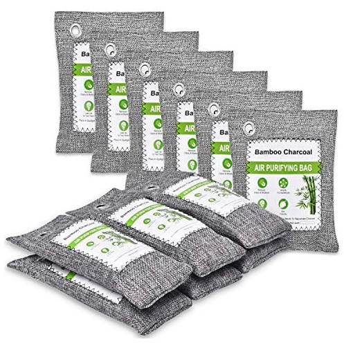 chappfier 12 Pack Nature Fresh Bamboo Charcoal Air Purifying Bag, Activated Charcoal Bags Odor Absorber, Air Freshener Charcoal Bags for Shoes, Home, Bathroom, Gym Bag, Pet, Car(6x150g, 6x50g)