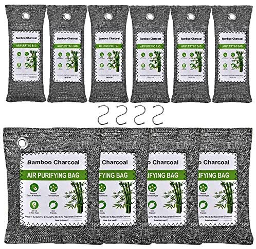 KEEOU Bamboo Charcoal Air Purifying Bags [10 Pack | Update Package] Efficient Air Purifier Odor Eliminators Natural Activated Charcoal Moisture Absorber Air Freshener for Home Closet Fridge Car