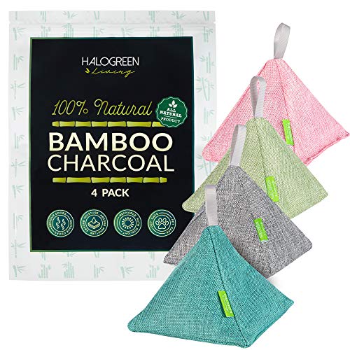 Activated Bamboo Charcoal Air Purifying Bag, 4 Pack - Air Purifier Bags with Natural Bamboo Charcoal to Absorb Odors and Excessive Moistures- Premium Charcoal Air Freshener and House Deodorizer