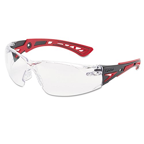 Bolle Safety 286-41080 Rush Plus Series Safety Glasses<!-- @ 15 @ --> Clear Polycarbonate Lenses<!-- @ 15 @ --> Red-Grey Temple by Bolle&#39; Safety