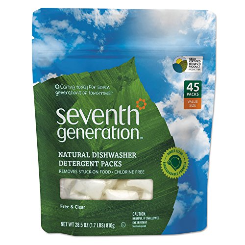 Seventh Generation 22897CT Natural Dishwasher Detergent Concentrated Packs, Free & Clear, 45 Per Pack (Case of 8 Packs)