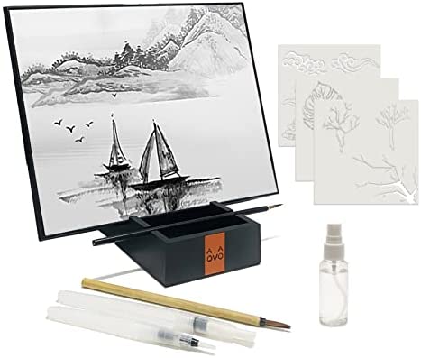 AOVOA Zen Meditation Board Painting Water Relaxing Mindfulness & Practice Inkless 드로잉 4 Brushes Stand Buddha 선물 Stress Relief