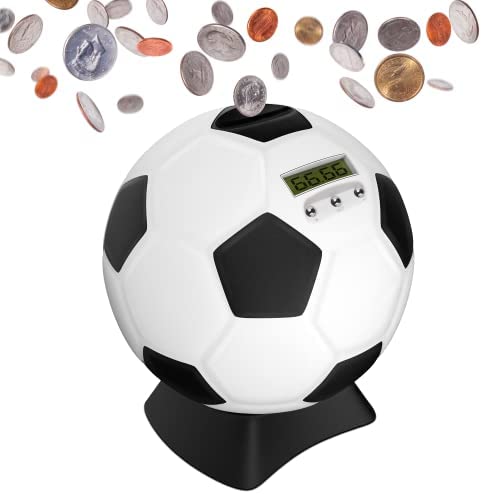 MOMMED Piggy Bank,Digital Counting Moneybox,Soccer Ball Bank,Piggy Bank Boys,Money Football Look,Coin Saving Automatic LCD Display