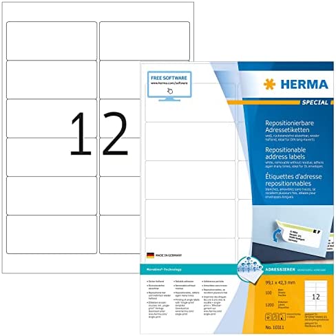 HERMA 5074 63.5x38.1mm Movables Colour Laser Paper Rectangular Removable Addressing Labels Round Corners - 매트 White 525 21 per Sheet