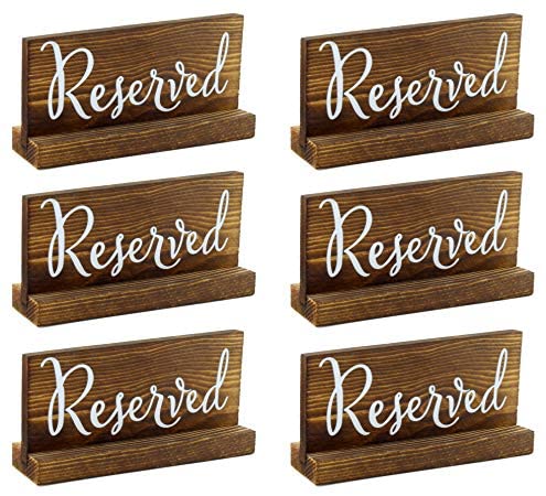 Darware Wooden Reserved Signs for Tables (6-Pack); Rustic Real Table Signs with Sign Holders for Weddings, Special Events, and Restaurant Use