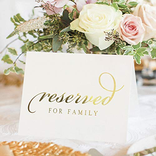 Bliss Collections Gold Reserved Signs for Wedding Ceremony or Reception, 4x6 Tented Metallic Real Gold Foil Cards for Tables, Chairs, Pews, Framing - Pack of 10