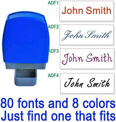 Name Stamp - 75 Fonts + 8 Colors Choose from Personalised Signature Self Inking Signature. 31x10mm ADF61-ADF75