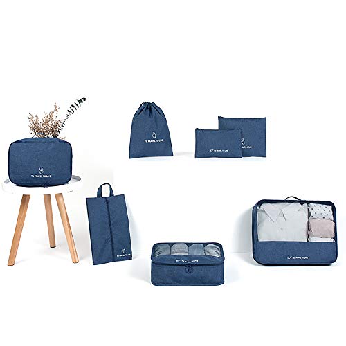 Travel Storage Bag / 7 pcs Set Luggage Organizer Packing Cubes,Compression Pouch （Dark Blue）
