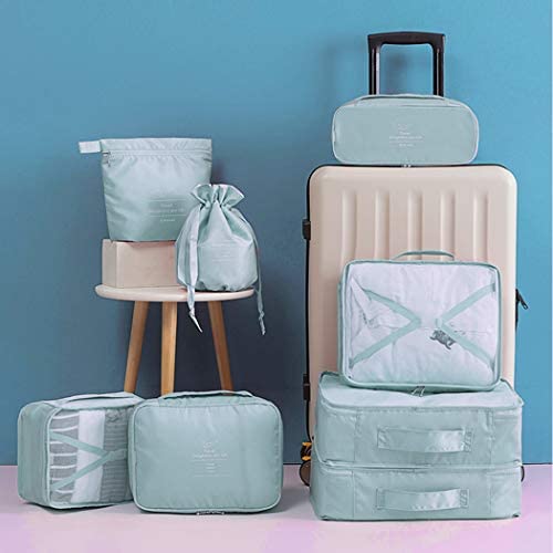 Packing Cubes for Travel 8 Pcs Luggage Organizer Set Travel Cubes with Waterproof Shoe Bag (Light blue)