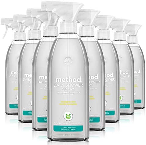 Method Daily Shower Cleaner Spray, Plant-Based & Biodegradable Formula, Spray and Walk Away - No Scrubbing Necessary, Eucalyptus Mint Scent, 28 oz Spray Bottles, 4 Pack, Packaging May Vary