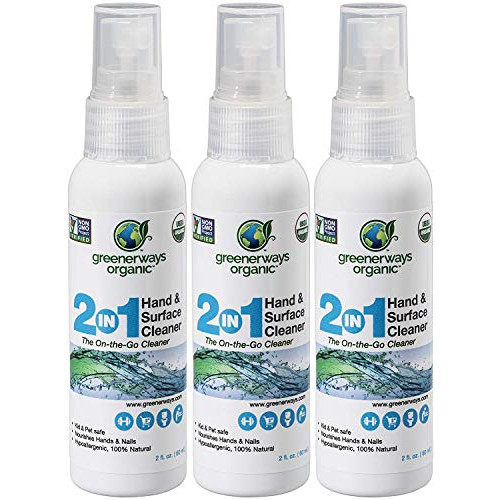 Greenerways Organic Natural All-Purpose Cleaner, Multipurpose Cleaner, USDA Organic Non-GMO Hand Cleaner Travel Size Household Multi-Surface Spray (3-PACK - (3) 2oz)