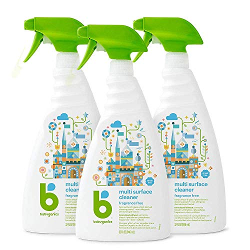 Babyganics Multi Surface Cleaner, Fragrance Free, 32oz Spray Bottle (Pack of 3)