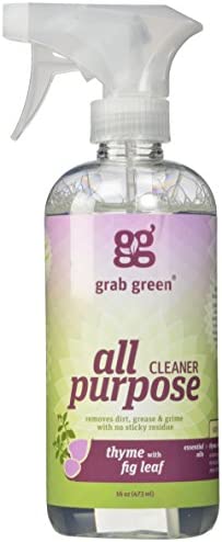 Grab Green Natural All Purpose Cleaner Spray, Biodegradable, Residue & Streak-Free Finish, Thyme with Fig Leaf, 16 Ounce Bottle