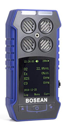 BOSEAN복합 가스 측정기 포터블 4-in-1 가스 검출기 검지기 컬러풀 스크린 가연성 가스 EX CH4/황화 수소H2S/산소O2 / 일산화탄소CO등을 검지 가스 누출 LCD디스플레이 4개의 알람 모드 IP65 고정밀도 휴대용 USB충전 일본어 영어 변환 가능