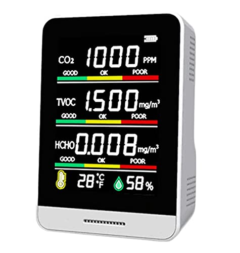 AMIGOYO 즉납 이산화탄소 농도계 CO2센서 CO2매니져 co2농도계 《호루무아루데히도》 측정기 CO2/TVOC/HCHO 공기 품질 모니터 온습도 센서 공기질 검지기 온도계 USB충전 휴대 편리