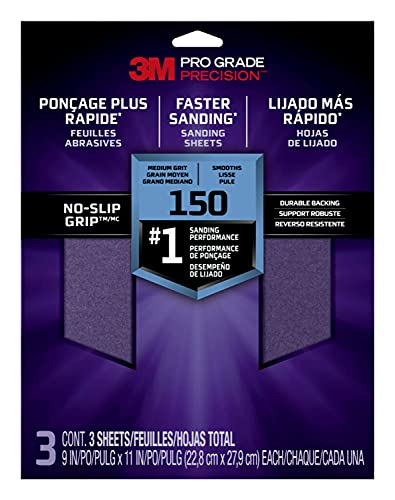 3M Pro Grade No-Slip Grip Advanced Sandpaper 9 X 11-in 150 Grit 3/Pack 25150P-G