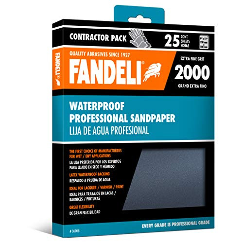 Fandeli 36008 2000 Grit Waterproof Sandpaper Sheets, 9 x 11, 25-Sheet
