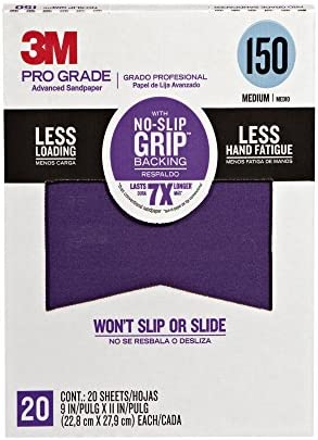 3M 26150CP-P-G Pro Grade No-Slip Grip Advanced Sandpaper, 9 x 11-Inch, 150 Grit, Pack of 20, 1, 20 Count