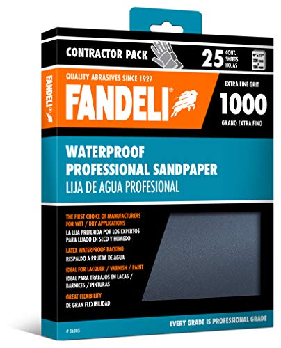 Fandeli 36005 1000 Grit Waterproof Sandpaper Sheets, 9 x 11, 25-Sheet