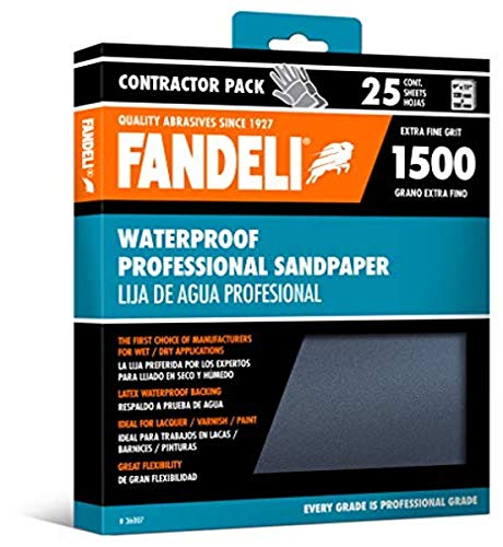 Fandeli 36007 1500 Grit Waterproof Sandpaper Sheets, 9 x 11, 25-Sheet