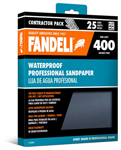 Fandeli 36001 400 Grit Waterproof Sandpaper Sheets, 9 x 11, 25-Sheet