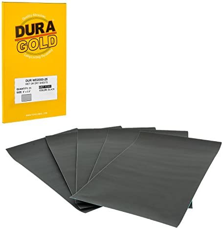 Dura-Gold Premium 1200 Grit Wet or Dry Sandpaper Sheets, 5-1/2 x 9, Box of 25 - Car Color Sanding, Detailing, Polishing Automotive, Woodworking Wood Furniture, Metal Finishing Hand Sand Block Sander