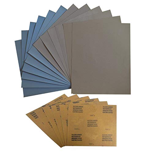 Preamer 120 Grit to 1000 Grit Wet Dry Sandpaper Sheets Assortment Sand Paper for Metals Wood Glass, 9-Inch x 11-Inch, Pack of 10