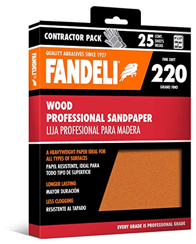 Fandeli 36014 220 Grit Wood Sandpaper Sheets, 9 x 11, 25-Sheet