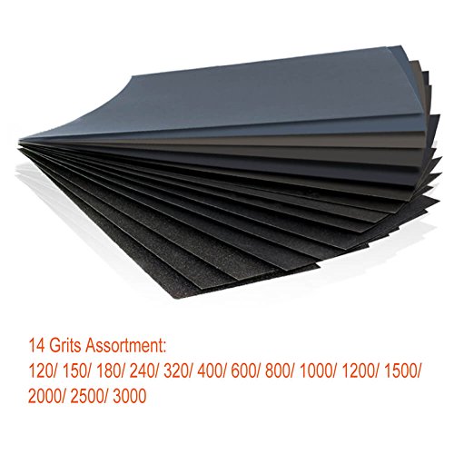Wet Dry Sandpaper 120 to 3000 Grit Assortment 9 * 3.6 Inches Abrasive Paper Sheets for Automotive Sanding, Wood Furniture Finishing, Wood Turing Finishing