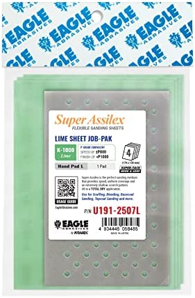 Super Assilex Flexible Sanding Sheets Job-PAK, Assorted K600-K1200, U191-150A, 6 Sheets + 1 M Hand Pad for Half Sheets