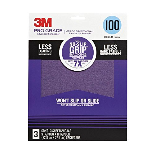 3M Pro Grade No-Slip Grip Sandpaper, 3-Pack, 100-Grit