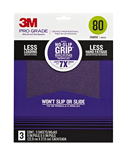 3M Pro Grade No-Slip Grip Sandpaper, 3-Pack, 80-Grit