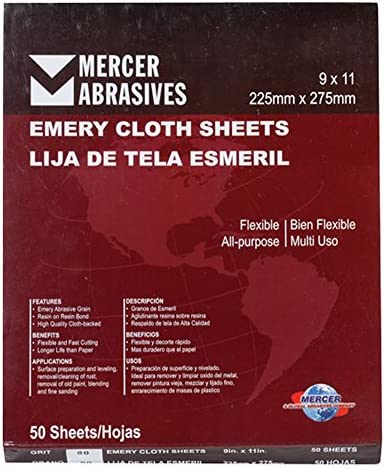 Mercer Industries 216240-9 x 11 Multi-Purpose Emery Cloth Sheets Grit 240 50 pack