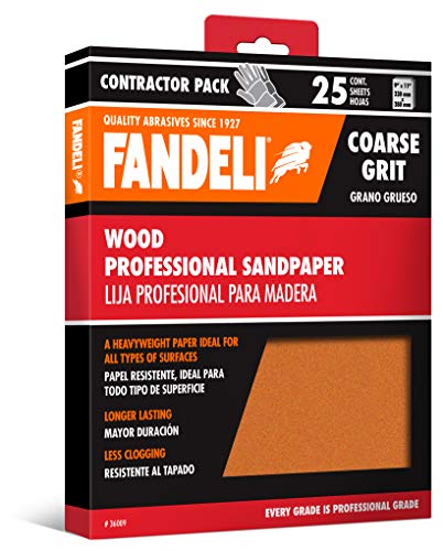 Fandeli 36010 100 Grit Wood Sandpaper Sheets, 9 x 11, 25-Sheet