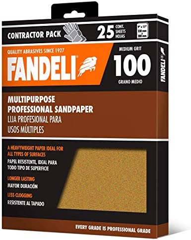 Fandeli 36025 100 Grit Multipurpose Sandpaper Sheets, 9 x 11, 25-Sheet
