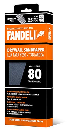 Fandeli 36571 080 Grit Drywall Sandpaper Sheets, 4-1/4 x 11, 25-Sheet
