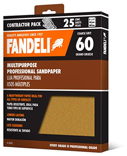 Fandeli 36021 060 Grit Multipurpose Sandpaper Sheets Brown 9" x 11" 25-Sheet