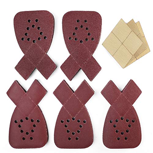 Sanding Sheets for Black and Decker Mouse Sanders, 50PCS 60 80 120 150 220 Grit Sandpaper Assortment with Extra Tips for Replacement, 12 Holes Hook and Loop Detail Sander Sanding Pads Sand Paper