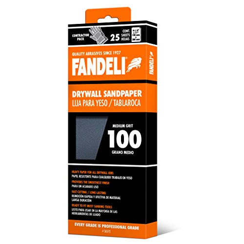 Fandeli 36572 100 Grit Drywall Sandpaper Sheets, 4-1/4 x 11, 25-Sheet