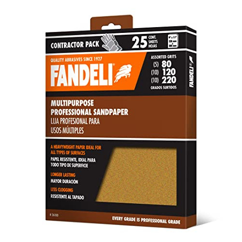 Fandeli 36027 220 Grit Multipurpose Sandpaper Sheets, 9 x 11, 25-Sheet