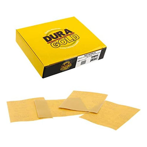 Dura-Gold Premium 1/4 Sheet Gold Sandpaper Sheets, 1000 Grit (Box of 25) - 4.5 x 5.5 Size Hook & Loop Backing, Wood Furniture Woodworking, Auto Paint - For Palm Sanders, Clip-On, Hand Sanding Blocks