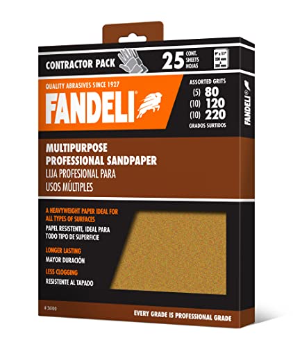 Fandeli Sandpaper Sheets - Multipurpose 80,120 220 Grit 25 Sheet팩 프로페셔널 우드 메탈 Paint & Plastic Assorted All Types Surfaces