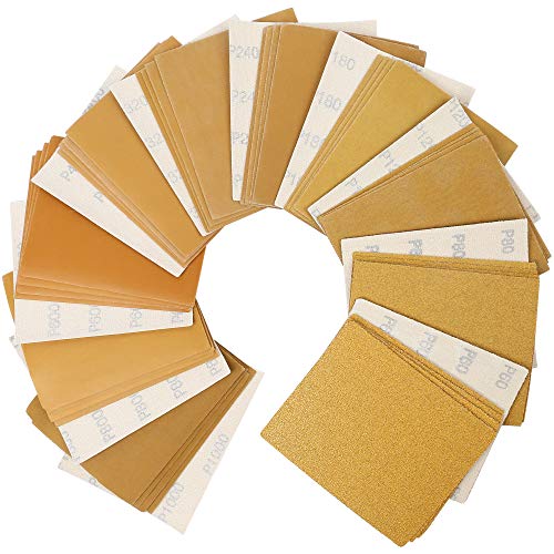 LotFancy 1/4 Sheet Sandpaper for Palm Sander, 50PCS 60 80 120 180 240 320 400 600 800 1000 Grit Sanding Sheets Assortment for Car and Wood, Hook and Loop Sand Paper, 5.5u201Dx 4.5u201D