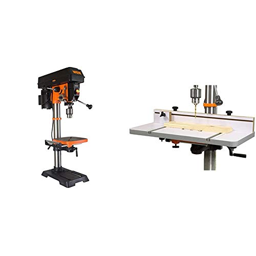 WEN 4214 12-Inch Variable Speed Drill Press,Orange & DPA2412T 24 in. x 12 in. Drill Press Table with an Adjustable Fence and Stop Block