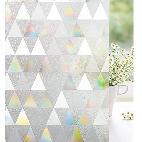 Rabbitgoo Stained Glass Sticker, Window Glass, Blindfold Sheet, Window Film, Apply Only with Water, Repositionable, Window Glass Film, UV Protection, Shatterproof, Remake, Stylish, Triangle Pattern, 17.5 x 78.7 inches (44.5 x 200 cm)