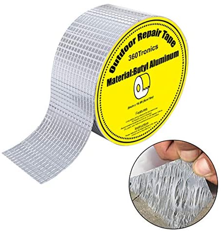 Waterproof Patch Duct Tape Outdoor, 3.9 in x 16 Ft Butyl Rubber Aluminum Foil Tape, Permanent All Weather Patch for EDPM Roof, Pipe, RV, Awning Sail, Window Boat Sealing